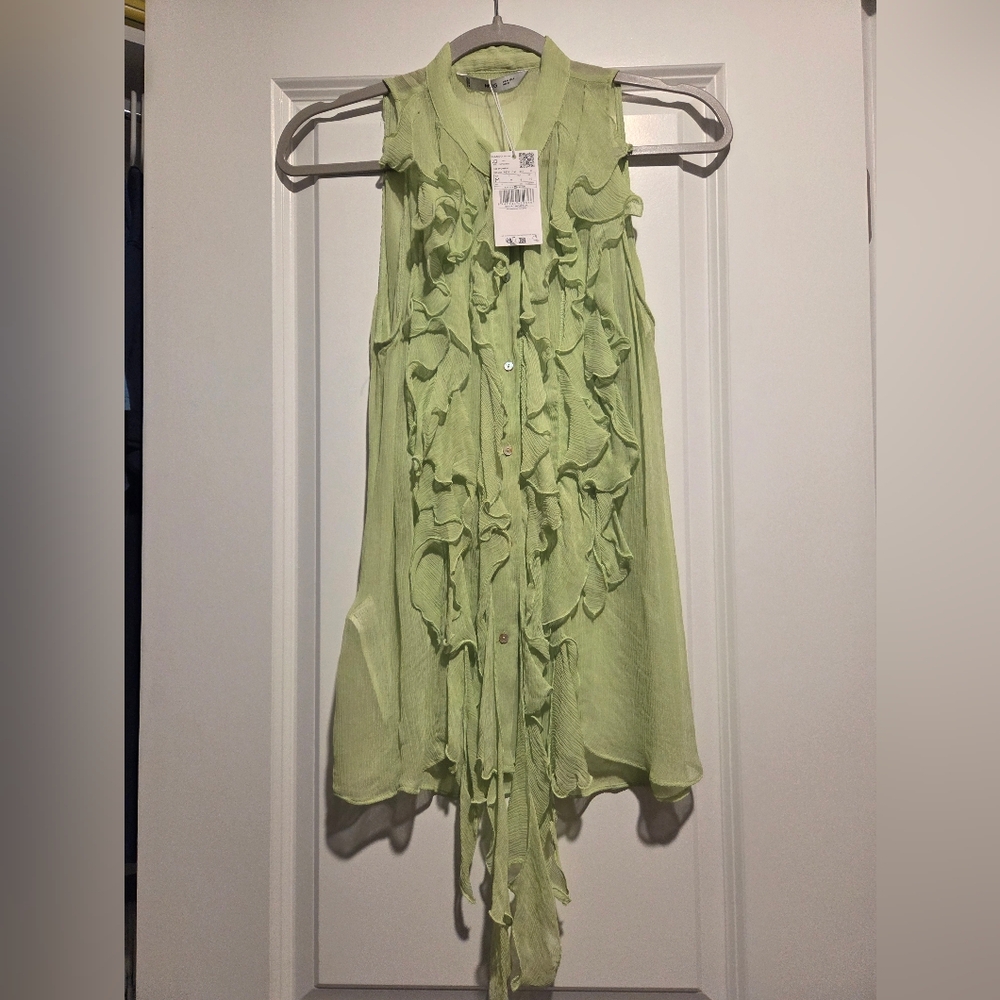 Mango Light Green Ruffle Blouse - Picture 5 of 6